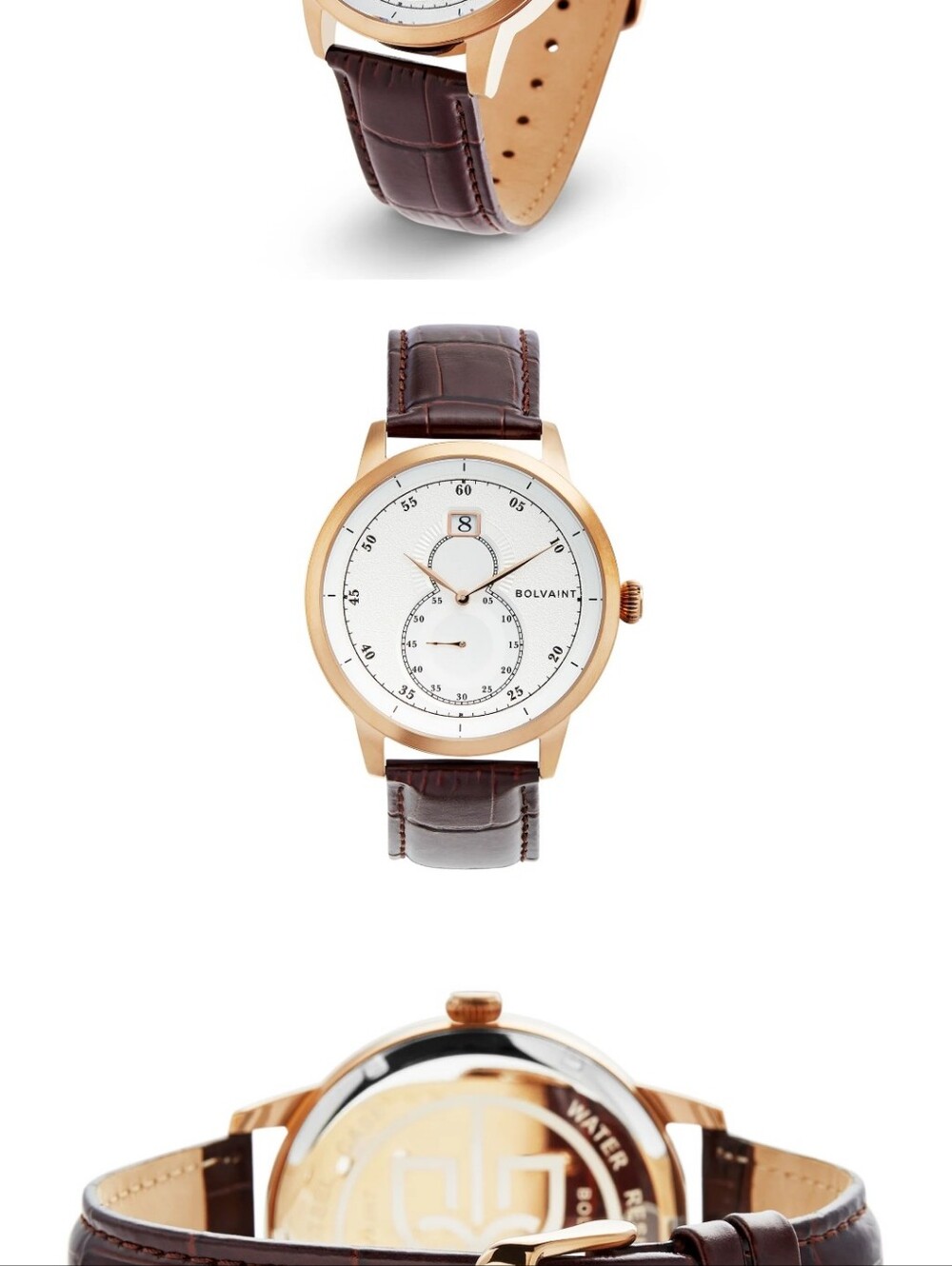 Bolvaint Rose Gold & Brown Leather Dress Watch